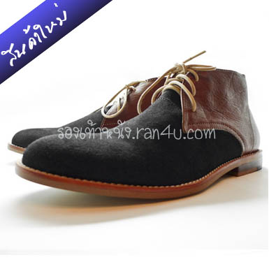 J315 รองเท้าหุ้มข้อ oxford สีดำสลับน้ำตาลพื้นไม้